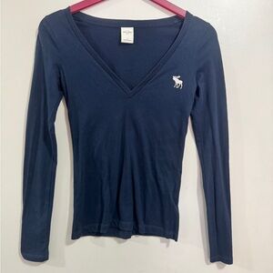 Y2K Style Abercrombie Navy V Neck Long Sleeve